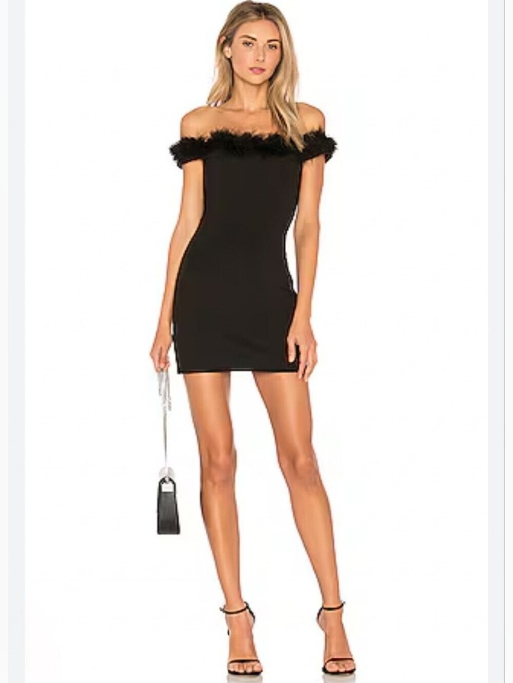 Revolve NBD Marisol Off-Shoulder Feather Trim Mini Dress Sz S